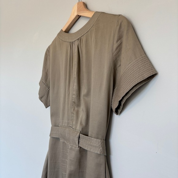 Phoebe Couture Size 8 Safari Shirt Dress Short Sleeve Midi Buttons Khaki Utility - Picture 9 of 13